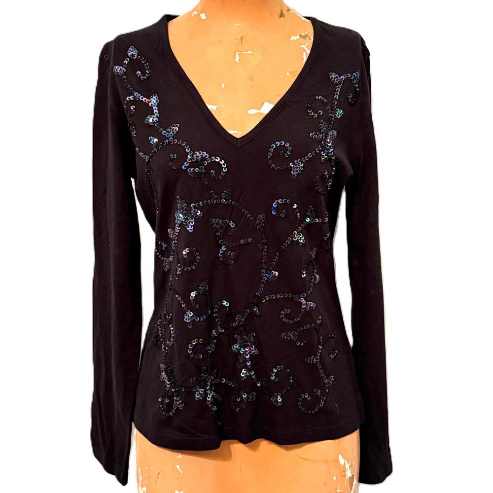 New York & Company Sequin Top Women S Black Party Glam Y2K Clubwear Party Event